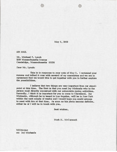 Letter from Mark H. McCormack to Michael T. Lynch