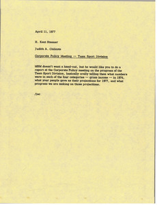 Memorandum from Judy A. Chilcote to H. Kent Stanner