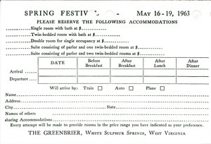 Greenbrier Spring Festival reply card