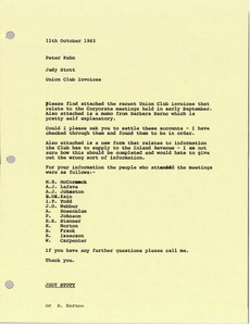 Memorandum from Judy Stott to Peter Kuhn