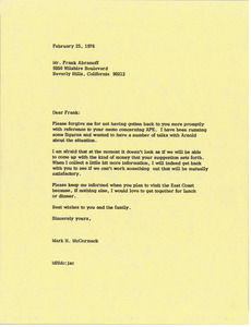 Letter from Mark H. McCormack to Frank Abramoff