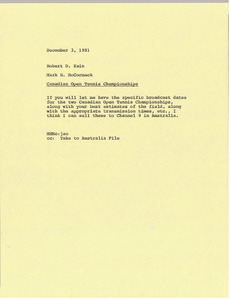 Memorandum from Mark H. McCormack to Robert D. Kain