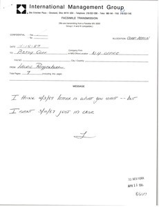 Fax from Laurie Roggenburk to Betsy Goff