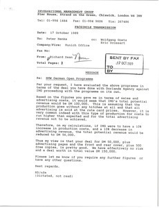 Fax from Richard Dean to Peter Henke