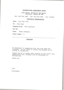 Fax from Penny Thompson to John Oney