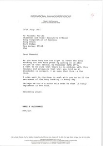 Letter from Mark H. McCormack to Masaaki Morita