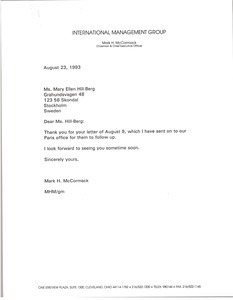 Letter from Mark H. McCormack to Mary Ellen Hill-Berg