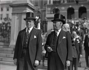 Govs. Alfred E. Smith and Joseph Buell Ely (r. to l.) in front of the Massachusetts State House