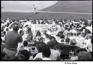 Mets at Shea Stadium: sign in stands reading, 'Cranford, N.J. wants LBJ and the Mets'