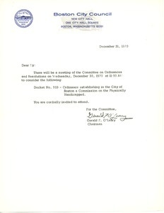 Letter from Gerald O'Leary