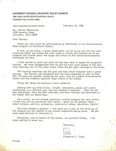 Letter from University School to Harvey Wasserman