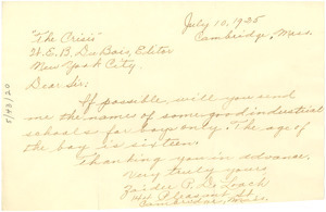 Letter from Zaidee P. DeLoach to W. E. B. Du Bois
