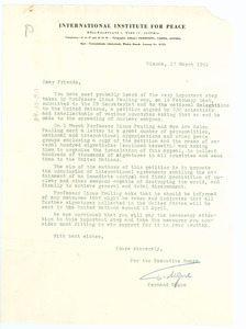 Circular letter from International Institute for Peace to W. E. B. Du Bois