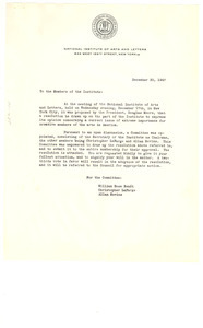 Circular letter from National Institute of Arts and Letters to W. E. B. Du Bois