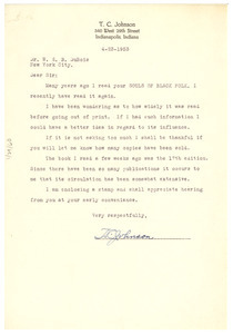 Letter from T. C. Johnson to W. E. B. Du Bois