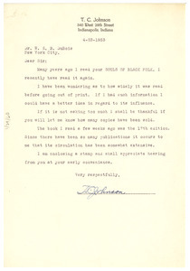 Letter from T. C. Johnson to W. E. B. Du Bois - Digital Commonwealth