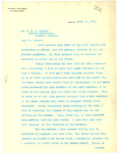 Letter from R. P. Hallowell to W. E. B. Du Bois