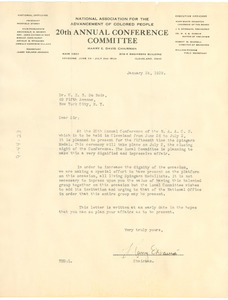 Letter from NAACP 20th Annual Conference Committee to W. E. B. Du Bois
