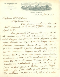 Letter from W. E. B. Du Bois to the United States Census Office