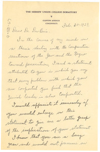 Letter from Jacob J. Wenistein to W. E. B. Du Bois