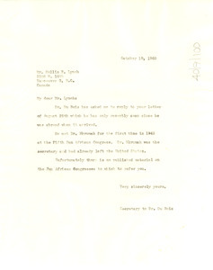 Letter from Secretary to W. E. B. Du Bois to Hollis R. Lynch