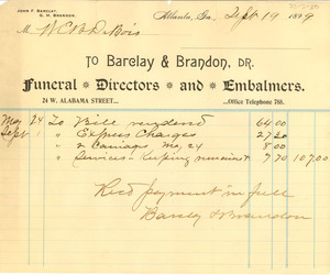 Receipt for Payment of Funeral Services