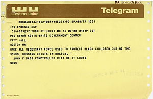 Telegram from John F. Bass to Mayor Kevin H. White