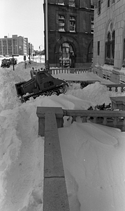 Snow clearing equipment in front of Boston Police Headquarters on Berkeley Street