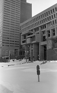 Snow piles adjacent to Boston City Hall