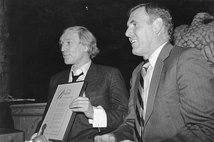 Mayor Raymond L. Flynn presenting proclamation for "Camelot Day" to Actor Richard Harris