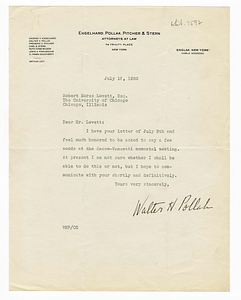 Letter from Walter H. Pollak to Robert Morss Lovett, July 16, 1930