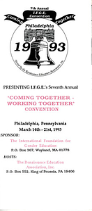 Brochure for IFGE's 7th Annual "Coming Together - Working Together" Convention (March 14-21, 1993)