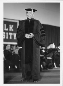 President David J. Sargent (1989-2010), in academic regalia at a Suffolk University commencement