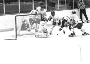 Suffolk University Men's hockey team at a game, 1992