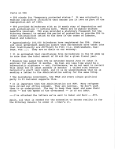 Compiled correspondence and newspaper clippings on the temporary protection status of Salvadorans, 9 January-26 April 1992