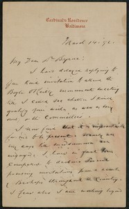 Letter, March 14, 1892, Cardinal James Gibbons to James Jeffrey Roche