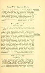 1792 Chap. 0042 An Act For Altering The Time Of Holding The Court Of General Sessions Of The Peace And The Court Of Common Pleas Within And For The County Of Worcester, From The Tuesday Next Preceeding The Last Tuesday Of March To The Fourth Tuesday Of March.