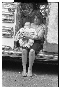 Eviction of a traveller family from Ballyduggan Road, layby, Downpatrick.  Shots showing council officials blocking layby and preparing to evict the family