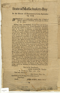 State of Massachusetts-Bay : In the House of Representatives, September 14, 1779. Whereas it is indispensably necessary that a Supply of Blankets should be immediately procured for the Service of the Army...