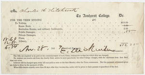 Edward Hitchcock receipt of payment to Amherst College, 1853 November 28