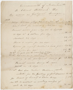Edward Hitchcock geological survey expense account, 1838 August 23 to 1838 November 12