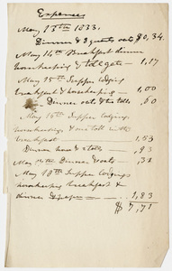 Edward Hitchcock geological survey expense account, 1833 May