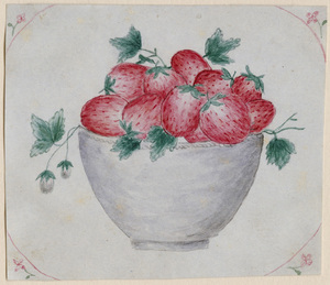 Watercolor of a bowl of strawberries, version 1