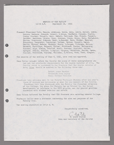 Amherst College faculty meeting minutes and Committe of Six meeting minutes 1951/1952