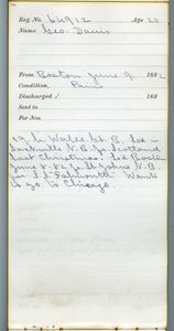 Tewksbury Almshouse Intake Record: Davis, George