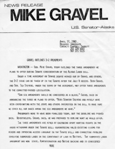 Mike Gravel Outlines D-2 Amendments he plans to offer during Senate consideration of the Alaska Lands Bill