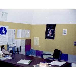 A desk at La Alianza Hispana's offices in Roxbury, Mass