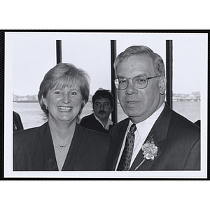 Thomas M. Menino, Mayor of Boston, standing with an unidentified woman at a St. Patrick's Day Luncheon