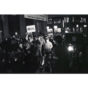 Protesters at an evening demonstration held in the street, led by residents of Chinatown trying to take back their community from the Combat Zone, the red-light district in Boston