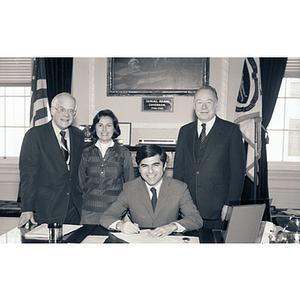 Governor Michael S. Dukakis signing proclamation for Cooperative Education Week in the Commonwealth